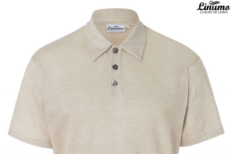 Airy polo shirt knitted in pure linen in various sizes