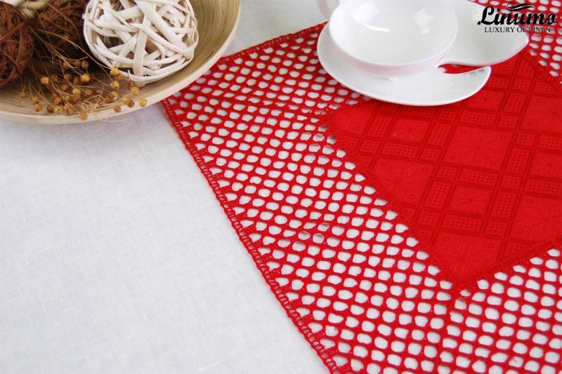 Beautiful crocheted linen napkin from 100% linen 45x45cm Red