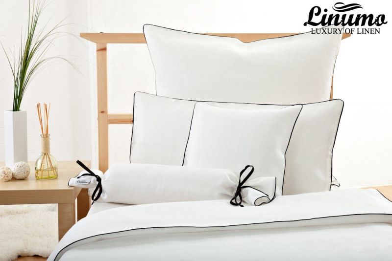 Bedcover LESUM Linen white with a black cord row different sizes