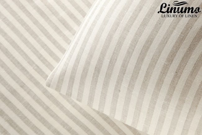 Bedding Set EMS 100% Linen White-Natural striped 2PC