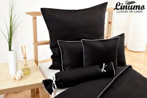 Bedding Set NAHE 100% Linen black with a white cord row 2PC