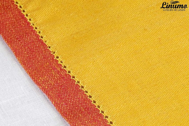 Classic linen napkin with a noble hemstitching 46x46cm yelow/red