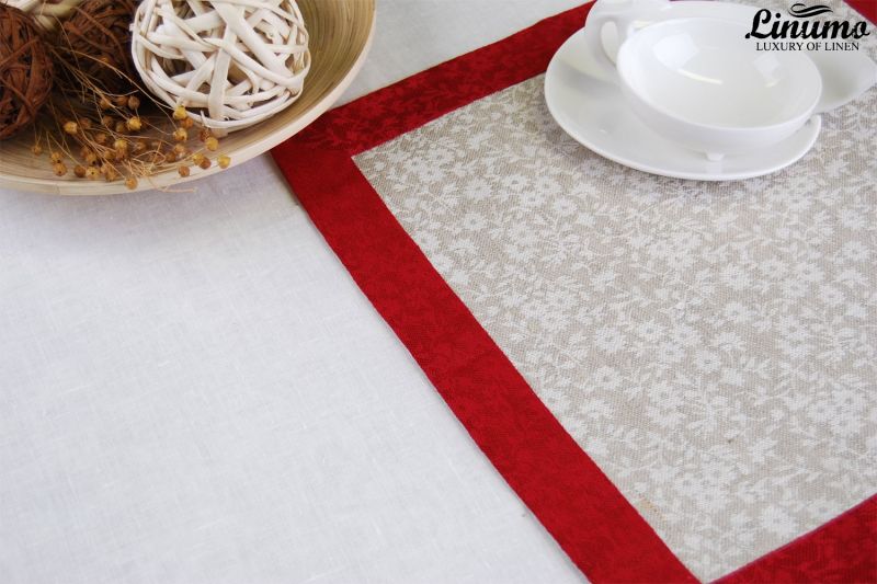 Edle Leinen-Serviette aus 50% Leinenjacquard 42x42cm Grau/Rot