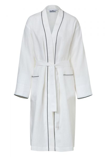 Exclusive robe made of 100% linen white with a black cord row