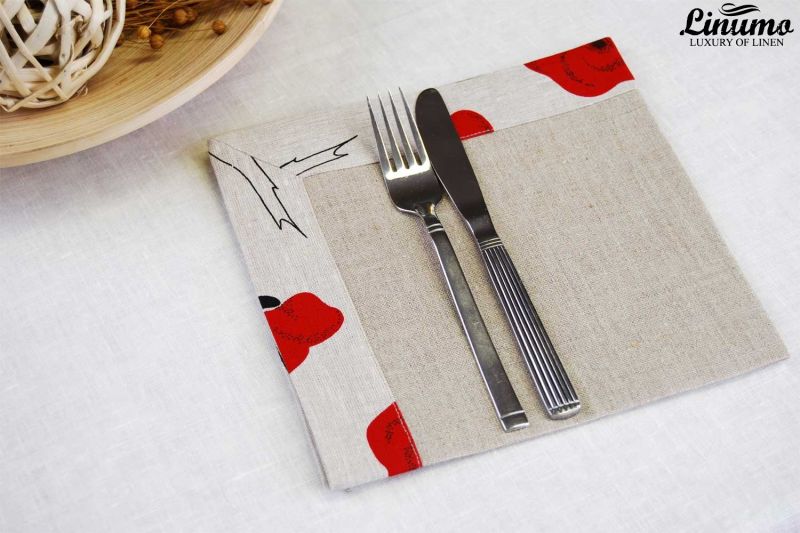 Fine 100% linen napkin 43x43cm Grey with flower print