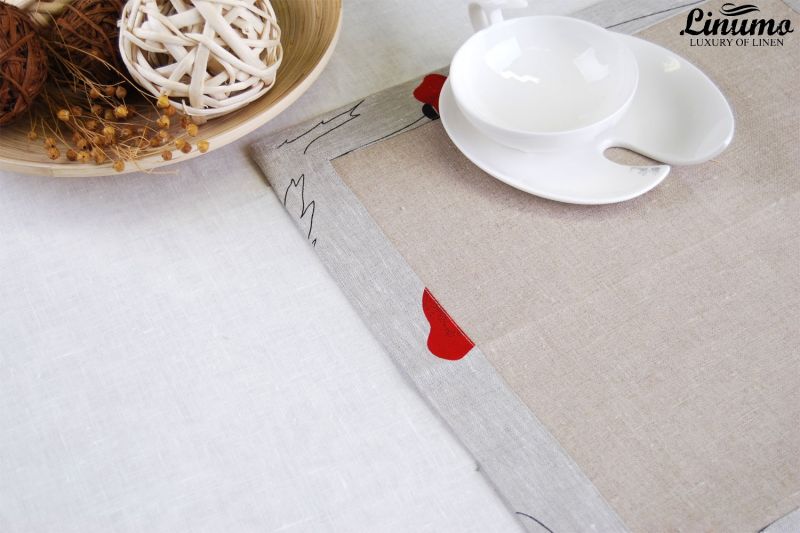 Fine 100% linen napkin 43x43cm Grey with flower print