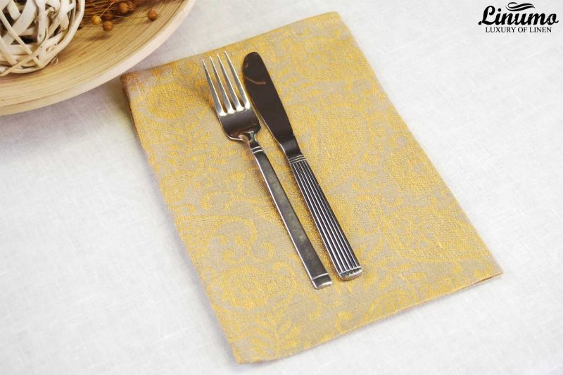 Fine linen napkin from 100% linen jacquard 34x49cm yelow/grey