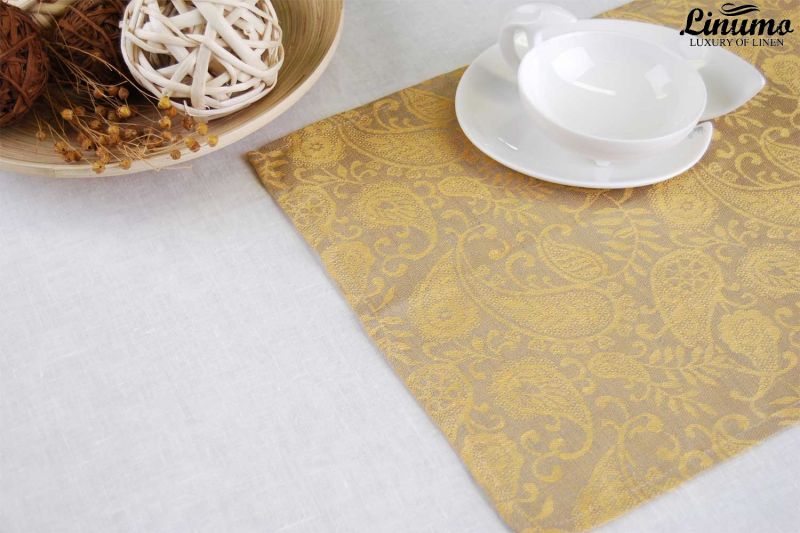 Fine linen napkin from 100% linen jacquard 34x49cm yelow/grey