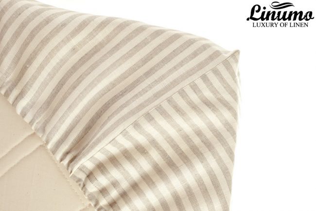 Fitted Bedding Sheet EMS 100% Linen White-Gray striped