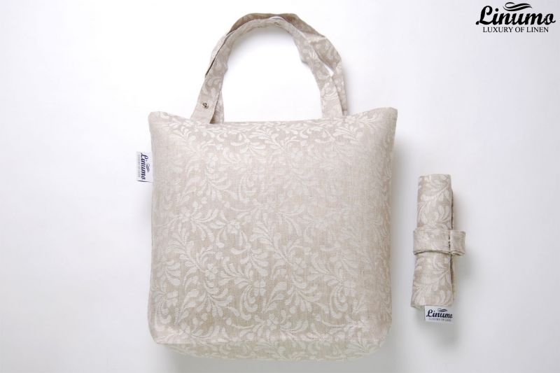 Foldable shopping bag made from 100% linen gray