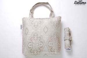 Foldable shopping bag made from 100% linen gray