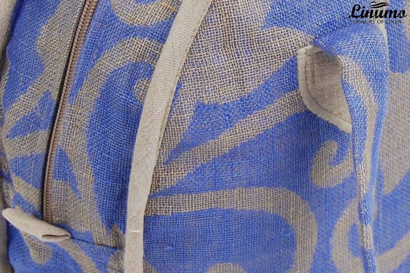 Highly fashionable tote bag made from 100% linen Grey/Blue