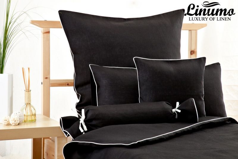 Linen Bedcover NAHE black with a white cord row various sizes