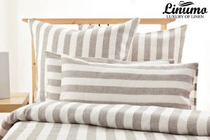 Linen Bedcover TAUBER White/Natural striped various sizes