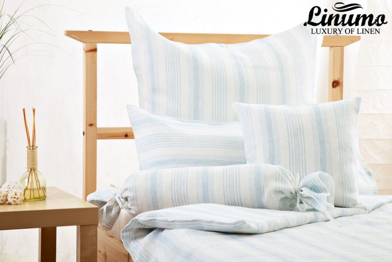 Linen Bedding Set LENNE Lightblue/White striped 2PC