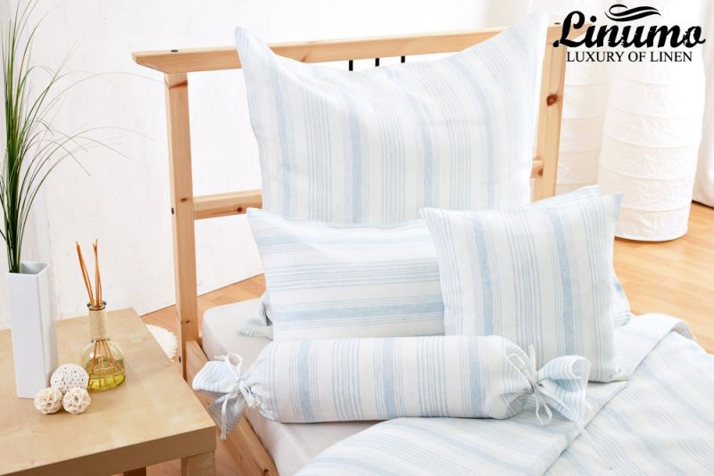 Linen Bedding Set LENNE Lightblue/White striped 2PC