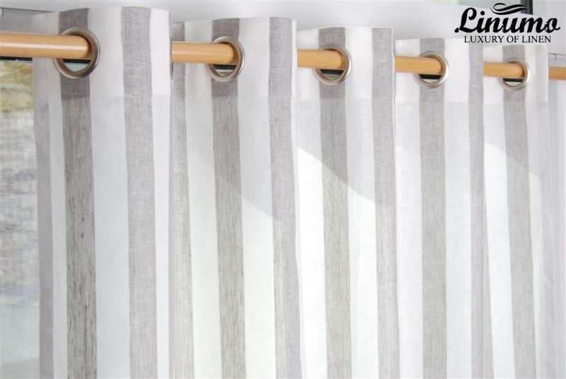 Linen curtain withe/natural striped 145x235cm M05C33215