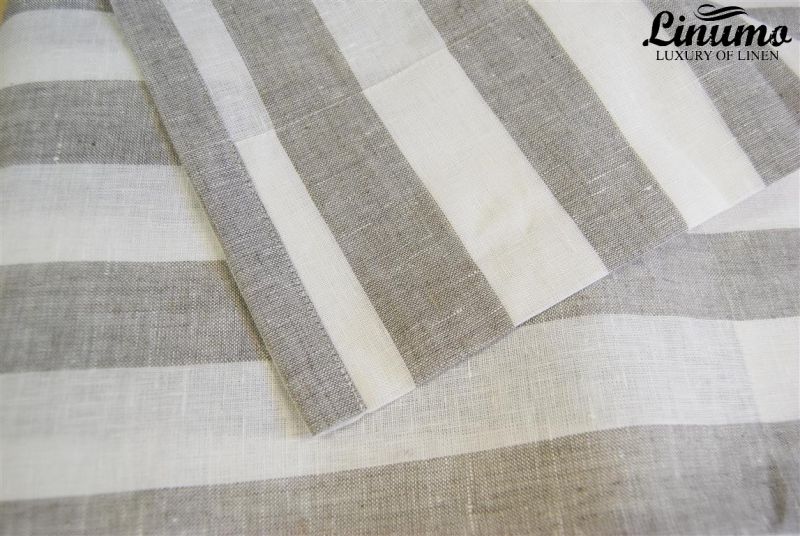 Linen curtain withe/natural striped 145x235cm M05C33215