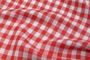 Linen fabric, 100% Linen, Vichy-check redwhite, 230g/qm, 150cm