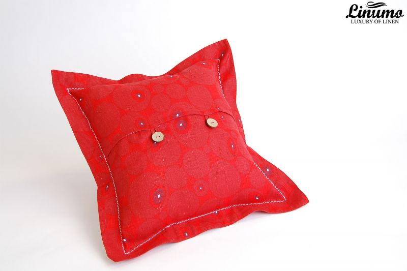 Pillow Cover 100% Linen 40x40cm Red Stand-Up Hem