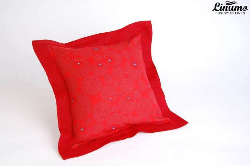 Pillow Cover 100% Linen 40x40cm Red Stand-Up Hem