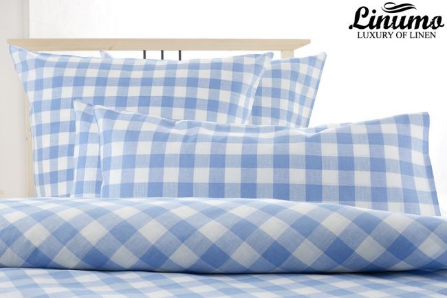 Pillow Cover HAVEL Half-Linen Checked Blue Different Sizes