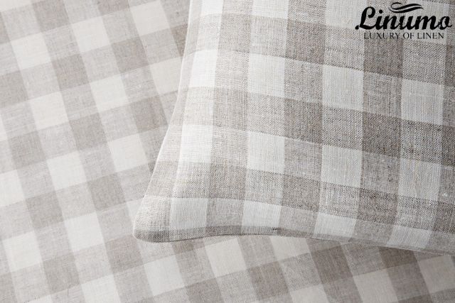 Pillow Cover ISAR Half-Linen Checked Brown Different Sizes