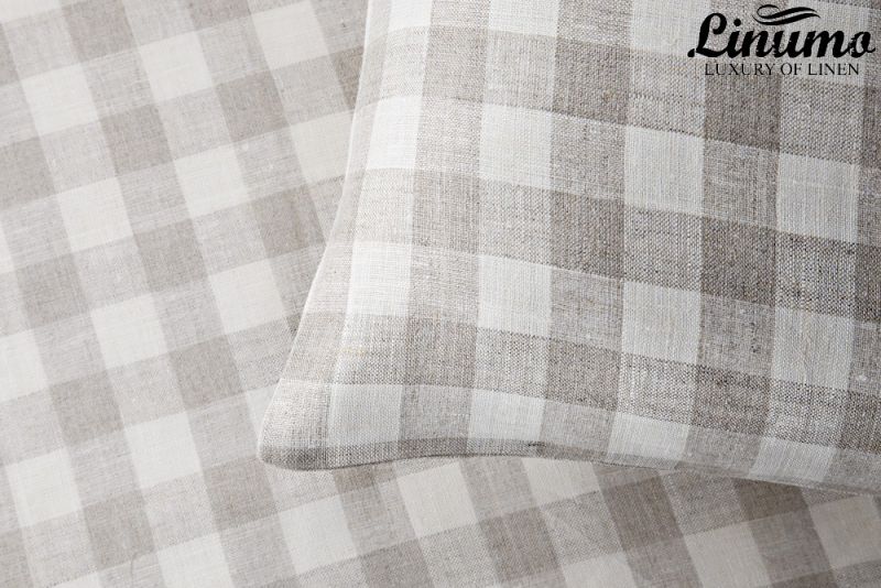 Pillow Cover Mosel 100% Linen Checked Design Different Sizes