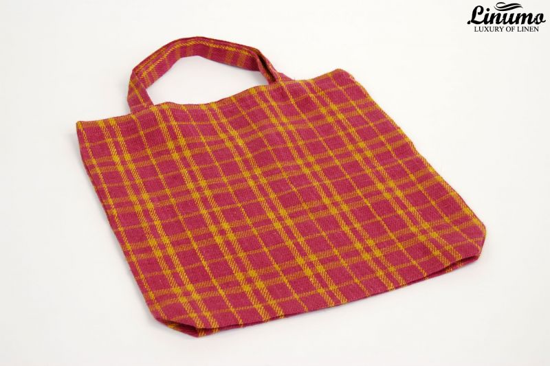 Shopping Bag made from 100% linen purple/yellow