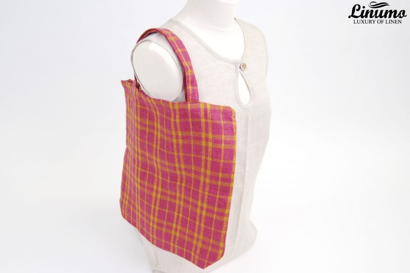 Shopping Bag made from 100% linen purple/yellow