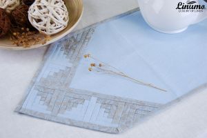 Table Runner 100% Linen Light Blue Patchwork Different Sizes