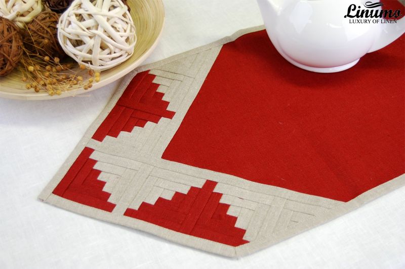 Table Runner 100% Linen Red/Gray Patchwork Different Sizes