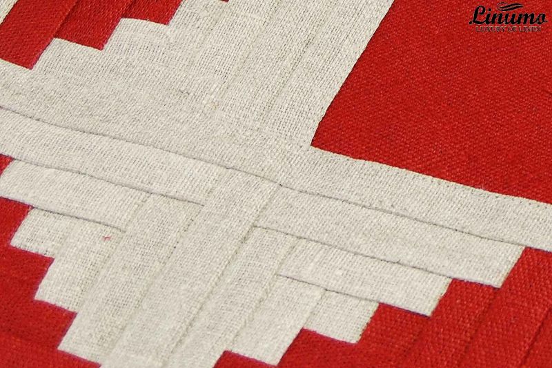 Table Runner 100% Linen Red/Gray Patchwork Different Sizes