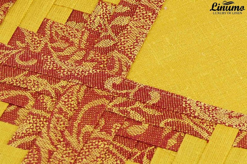 Table Runner 100% Linen Yellow Patchwork Different Sizes