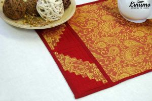 Table Runner 100% Linenjacquard Red Patchwork Different Sizes