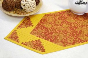 Table Runner 100% Linenjacquard Red/Yellow Different Sizes