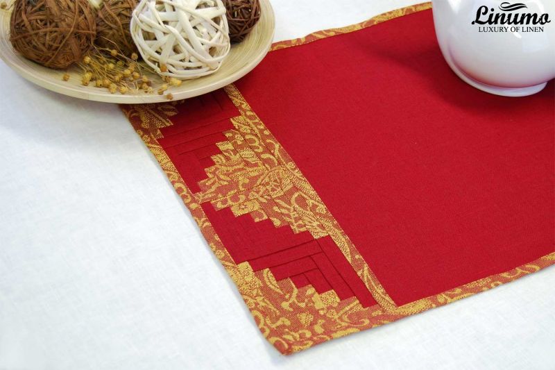 Tischlufer Rot Leinenjacquard Patchwork Verschiedene Gren