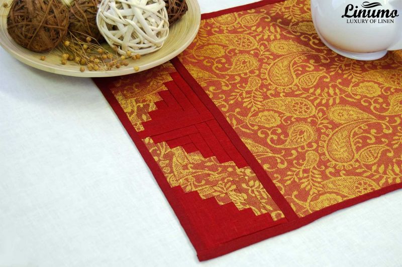 Tischlufer Rot Leinenjacquard Patchwork Verschiedene Gren