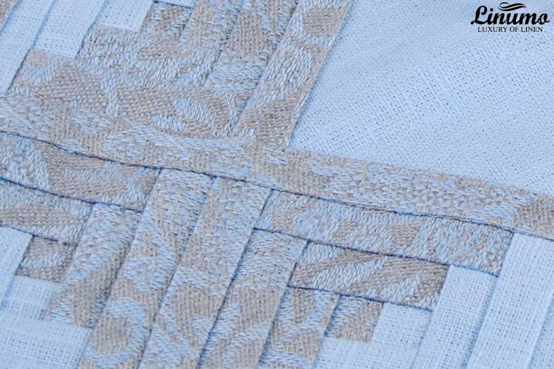 Tischlufer aus Leinen Hellblau Patchwork Verschiedene Gren